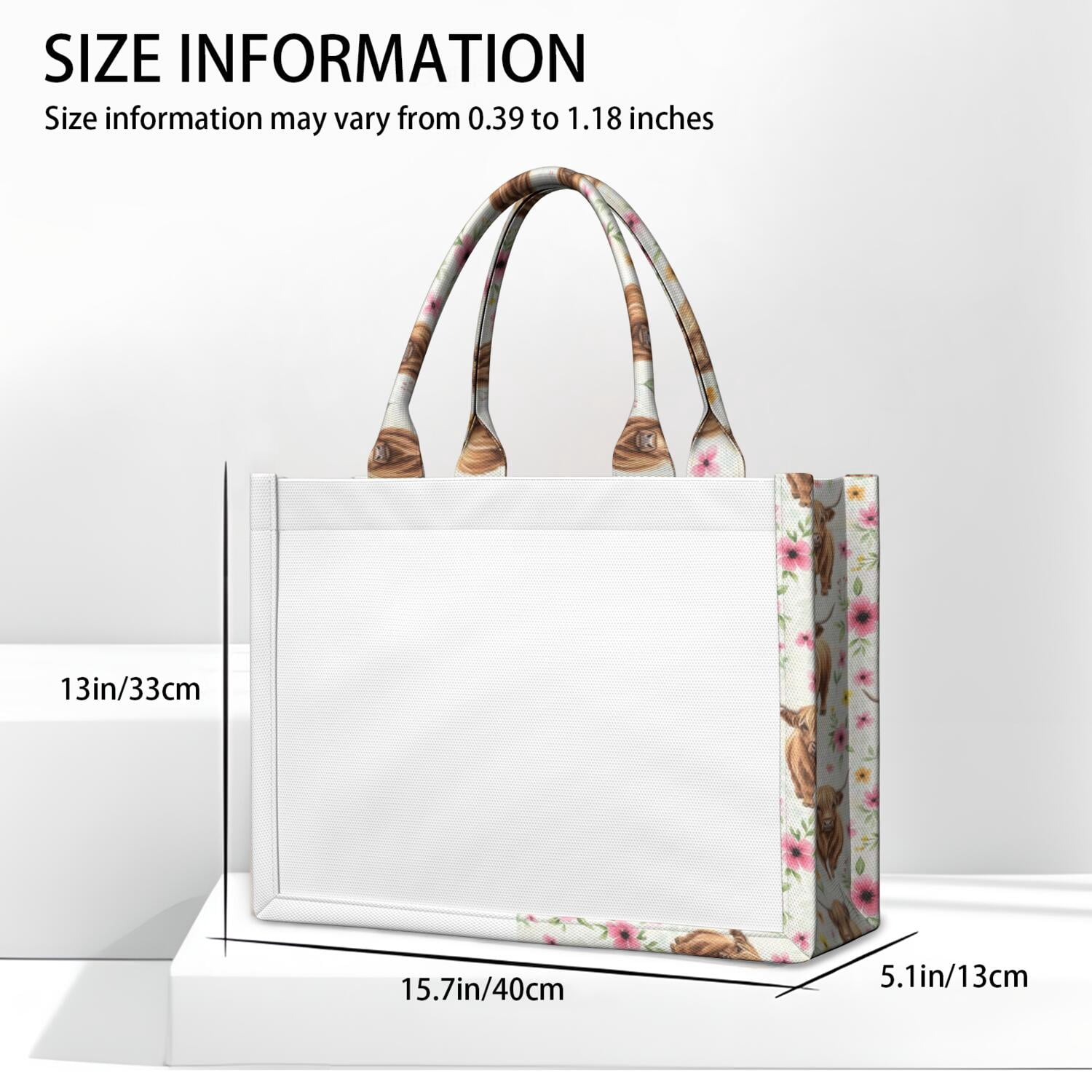 Large Capacity Tote Bag,White Highland Cow Flower Pattern Handbag Fashion Luxury Tote Bag,15.7"x13"x 5.1" Inches,Laptop Compatible