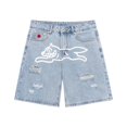 thumbnail image 1 of Pantalones cortos vaqueros Y2k para hombre, ropa de calle de verano, con estampado de perro pop, de pierna ancha, holgados, hasta la rodilla, 1 of 1