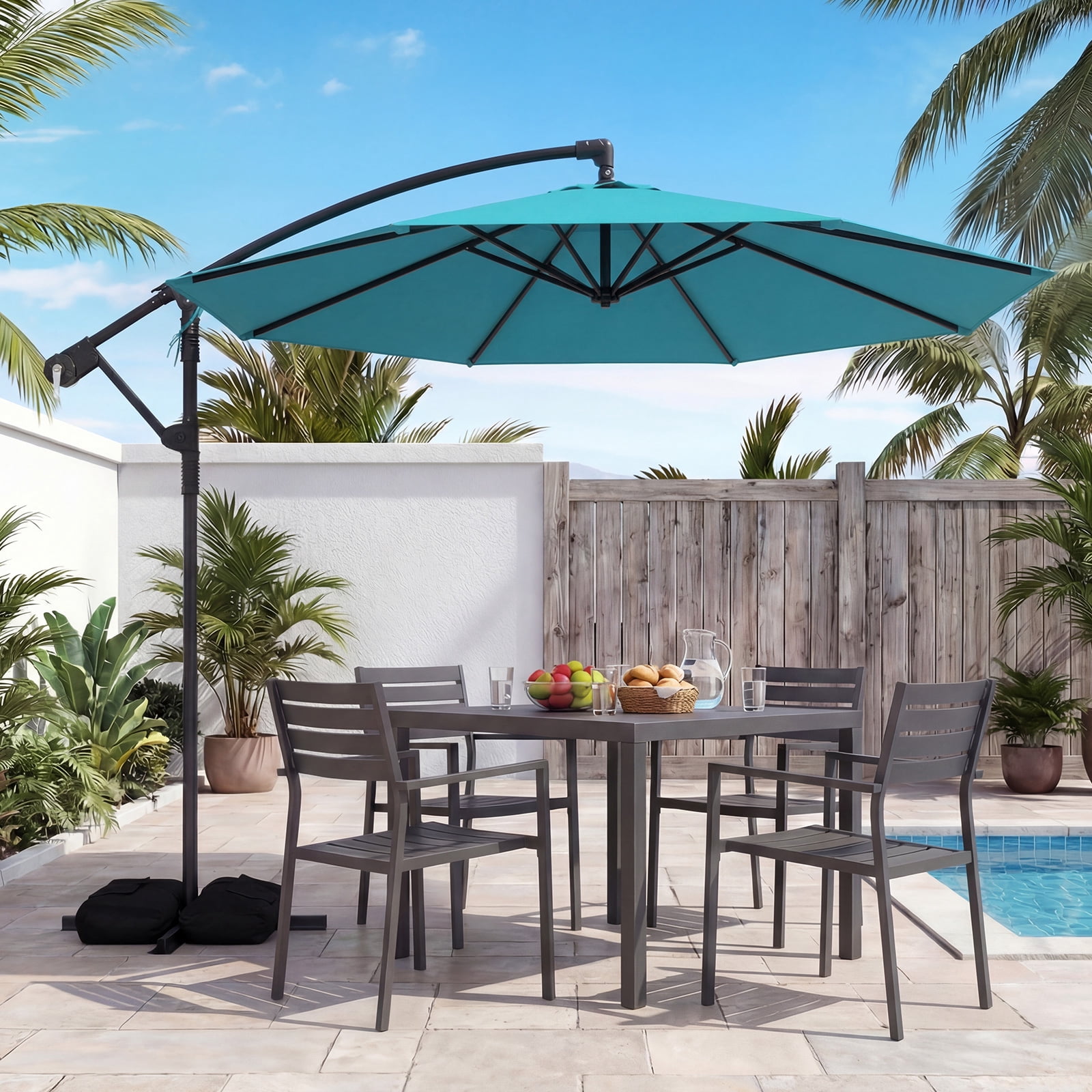 costway 10ft patio offset cantilever umbrella 360 degree tilt aluminum Costway 10' Offset Hanging Umbrella, 360Â° Rotation, Cantilever, Patio  Shade, Turquoise