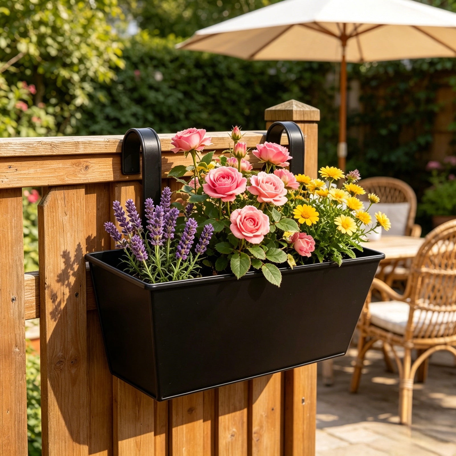 2PC Large Hanging Flower Pots for Railing Or Fence 16.5" Railing Planter Box for Any Balcony, Porch or Deck Countryside Style Window Planter Boxes Are to Herbs & Flowers for Garden