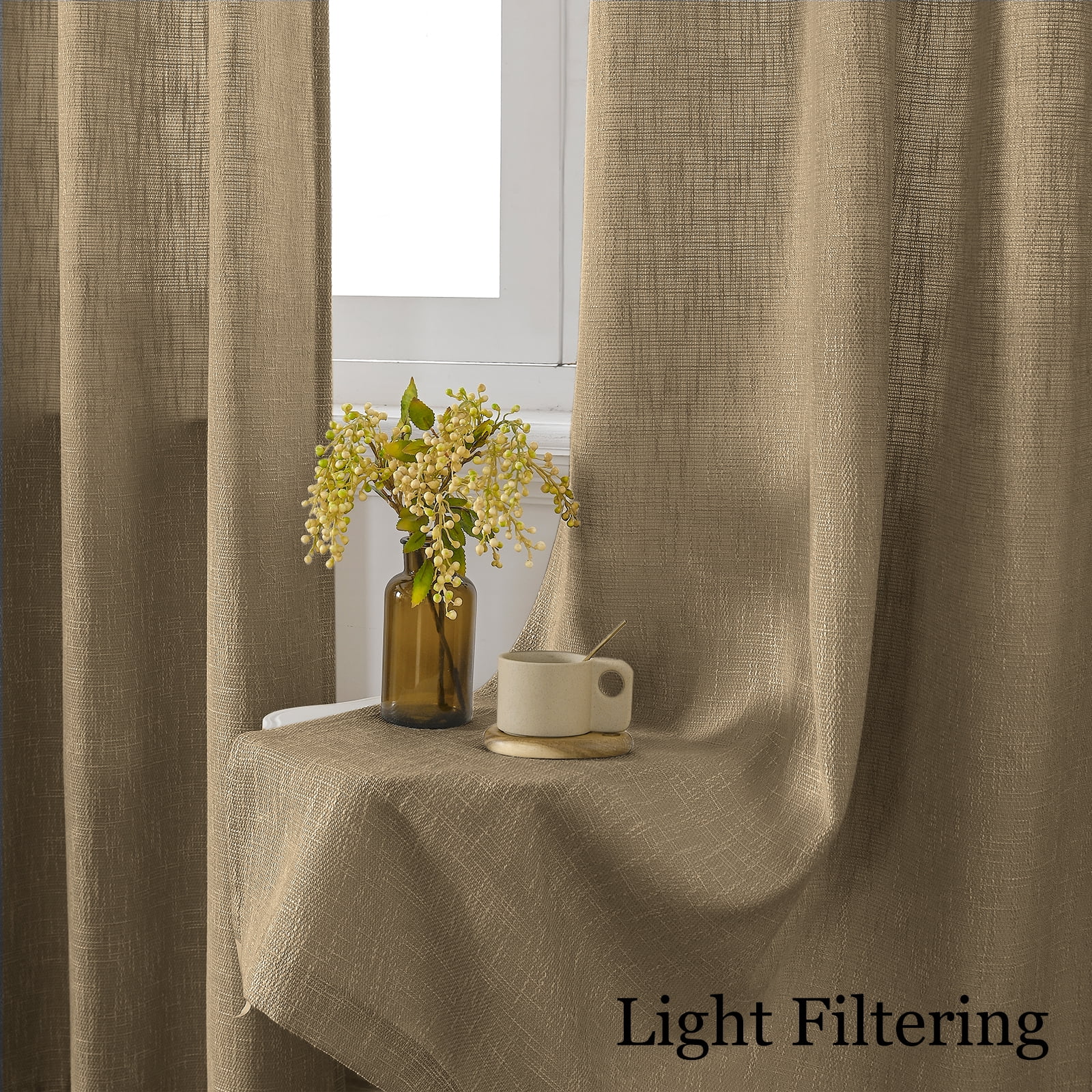 RISSIEN Extra Long Burlap Linen Farmhouse Curtains 240 inch Length 1 Panels for 2 Story High Living Room Textured Thick Light Filtering Privacy Window Drapes with Grommet 20ft (52x240 Coffee)