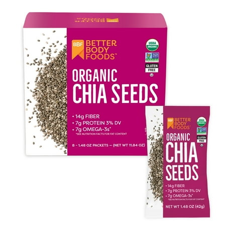 BetterBody Foods Organic Chia Seed Singles, 1.48 Oz, 8 Pack