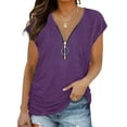 thumbnail image 2 of Pejock Women's Zip Short Sleeve Lightweight Sweatshirts Solid Hedging Blouses Shirts Tops Purple L (US Size:8), 2 of 5