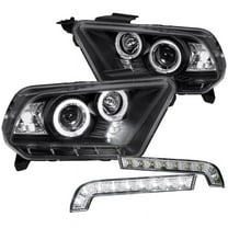 Spec-D Tuning Black Halo LED Projector Headlights   SMD LED Bumper Lights Compatible with 2010-2014 Ford Mustang Left   Right Pair Headlamps Assembly
