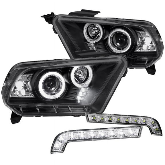 Spec-D Tuning Black Halo LED Projector Headlights   SMD LED Bumper Lights Compatible with 2010-2014 Ford Mustang Left   Right Pair Headlamps Assembly