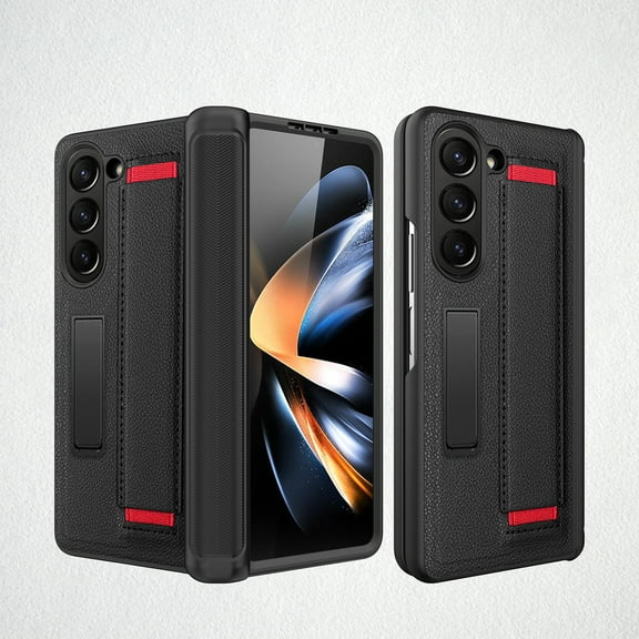 Dteck for Samsung Galaxy Z Fold 5 Case with Screen Protector,Hinge Protection Case for Galaxy Z Fold5 Case with Kickstand Wristband,Full Body Shockproof Phone Cover for Samsung Z Fold5 5G, Black Red