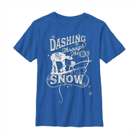 Boy's Star Wars Christmas AT-AT Dashing Snow Graphic Tee Royal Blue Large