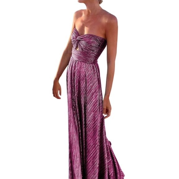 Prolriy Wedding Guest Dresses for Women Temperament Bronzing Chest Wrap Dress Summer Off Shoulder Chic Maxi Dress Elegant Pleated Hollow Out Party Dresses Prom Dresses Womens Dresses Purple S