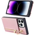 thumbnail image 6 of iPhone 14 Pro Max Case with Card Holder for Women,Crossbody Wallet Case for iPhone 14 Pro Max with Strap,[Ring Holder Kickstand] Lanyard Leather PU Magnetic Clasp Zipper Purse,6.7" Pink, 6 of 14