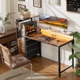 thumbnail image 2 of 44 inch Gaming Desk with Led Lights & Outlets, Computer Desk with 3 Drawers & Shelves, Gamer Desk with Monitor Stand & Side Hooks for Game Room, Home Office, Rustic Brown, 2 of 8
