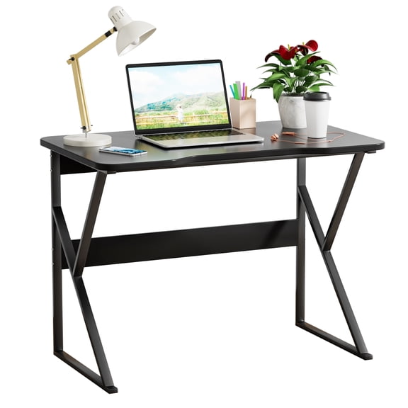 Sioweci 40-Inch Long Computer Desk,Modern Sturdy Writing Gaming Desk,Home Office Desk with Storage Shelf, U-Shaped Legs,Black