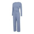 thumbnail image 3 of Chroia Women's 2 Piece Matching Lounge Set - Long Sleeve Slightly Crop Top Wide Leg Pants Casual Sweatsuit, 3 of 5