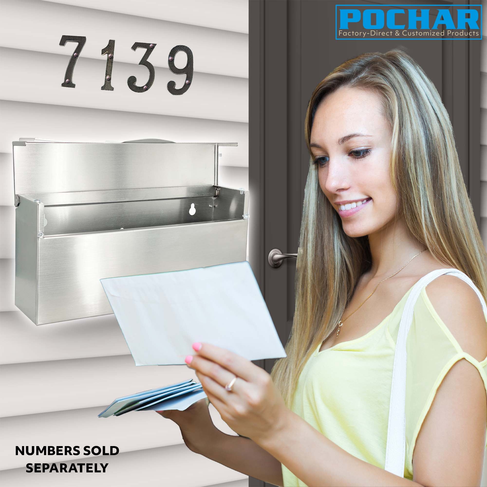 Rainproof Stainless Steel Mailbox for Walls (14.75'' x 3.75'' x 7'')