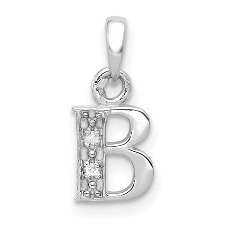 Diamond2Deal 14k White Gold Rhodium Diamond Letter B Initial Pendant for Women(L- 10.31 mm, W- 6.14 mm)