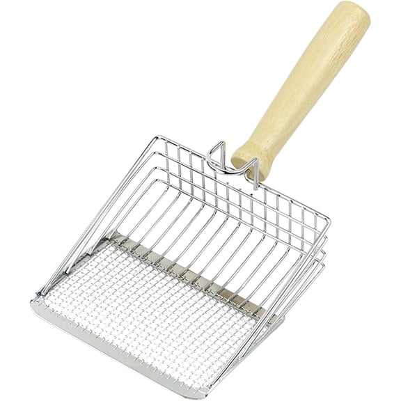 Stainless Steel Cat Litter Scoop with Wooden Handle - Two-in-One Function - Standard Included