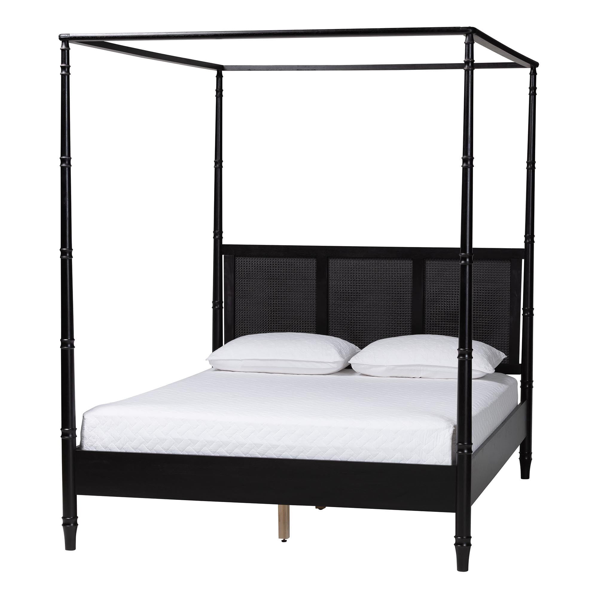 Baxton Studio Marisela Mid-Century Canopy Bed, Queen, Black