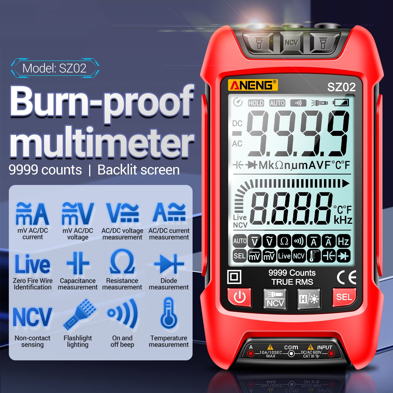 Nishore Multimeters,Handheld Tester Voltmeter Universal Meter With Meter Handheld Tester 9999 Ncv Universal Resistance Voltmeter Ammeter Sz02 Auto 9999 Curr Demwa Tester Universal Buzhi Havou
