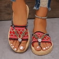 thumbnail image 2 of Rokment Women's Bohemian Ethnic Flat Dress Flip Flops Beach Vacation Summer Casual Waterproof Slip on Thongs Sandals Boho Dressy Slides Red Size 10.5, 2 of 5
