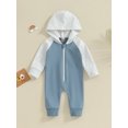 thumbnail image 2 of Suealasg Baby Boys Spring Casual Jumpsuit 3M 6M 12M 18M Toddler Boys Contrast Color Long Sleeve Zip Up Hooded Romper Infant Newborn Boys One Piece Bodysuit, 2 of 9