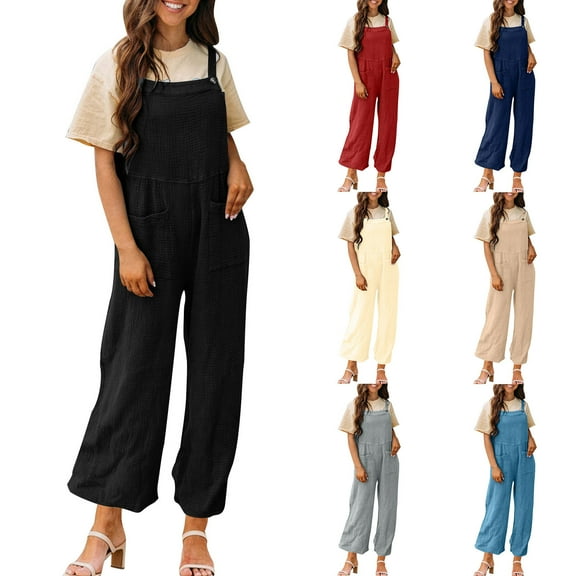 pstuiky Womens Rompers, Women Solid Color Wide Leg Long Pants With Pockets Straight Loose Trendy Oversized Running Yoga Pants for Women Gift for Girl Beige L