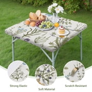 Square Tablecloth with Elastic Edge, Floral Botanical Vinyl Table Cover Waterproof Wipeable for Kitchen Dining Farmhouse Picnic Rustic Decor