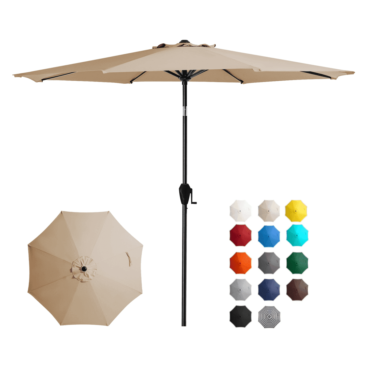 FUNDAZE 10FT Market Patio Umbrella with Push-Button Tilt and Crank Elevator, UV-Shield Canopy Ideal for Backyard, Poolside, Deck & Patio Dining, Beige