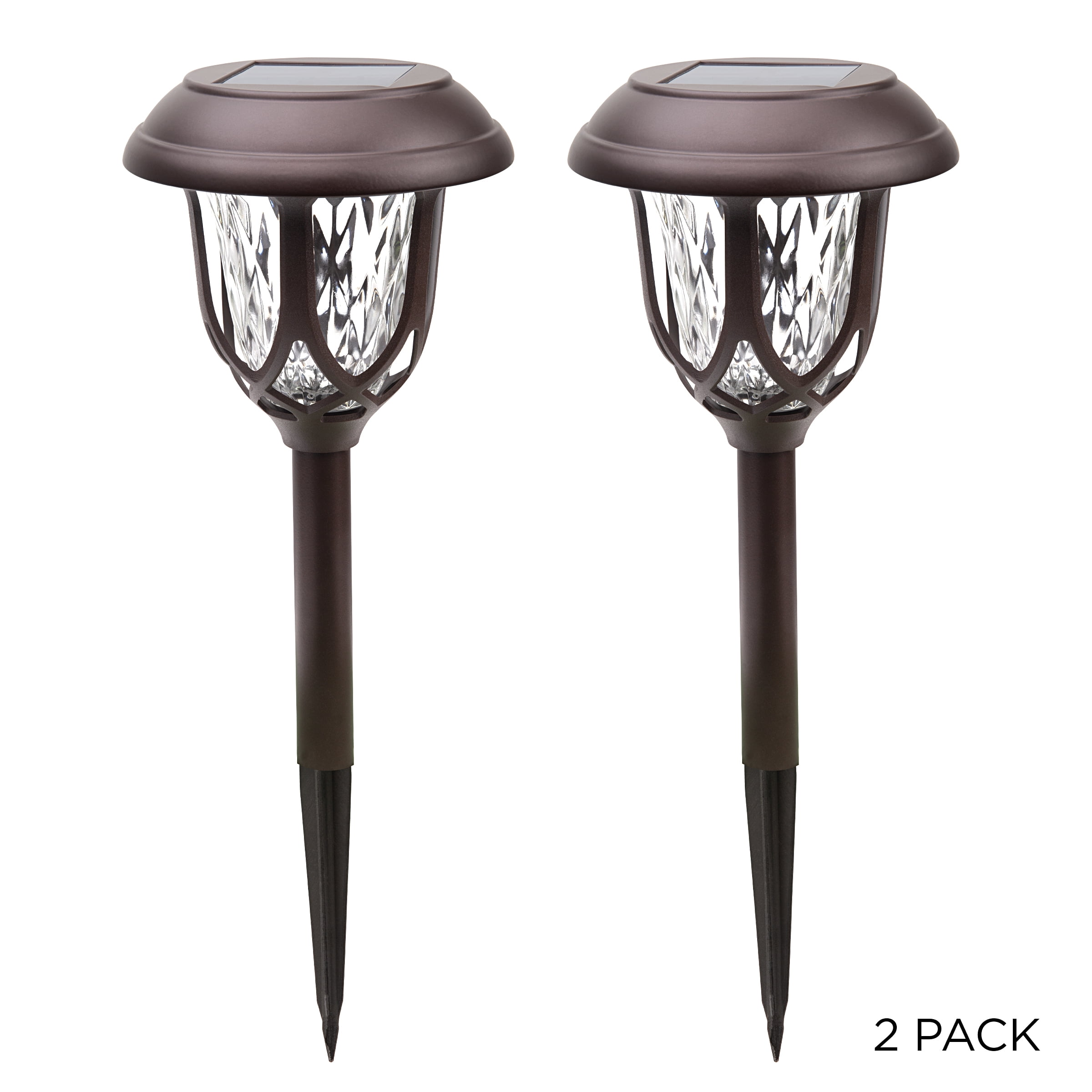 Alpine Corporation 17" Tall Super Bright High Lumen Outdoor Solar Powered Pathway Light Stakes, Bronze (Set of 2)