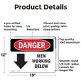 thumbnail image 2 of (2 Pack) Men Working Below OSHA Danger Sign 18 Inch X 12 Inch Indoor / Outdoor Rust-Free Aluminum Metal Signs for Workplace, Workshop, and Construction Site, Made in the USA, 2 of 8