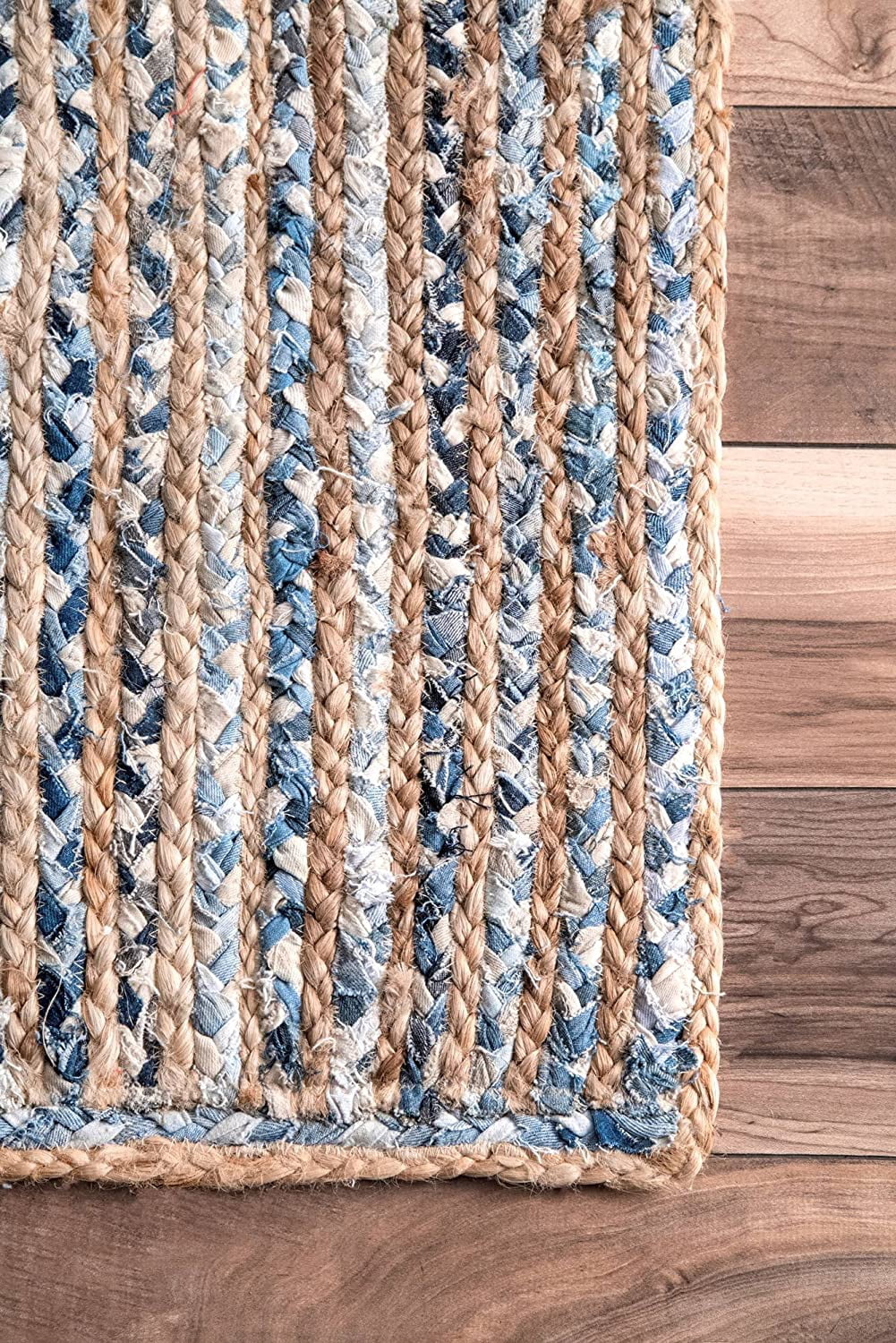 Indian Handmade Braided Blue Color Cotton, Denim with Natural Jute Oval Shape Area Rugs , Home Decor Carpet Size 2 x 3 Feet