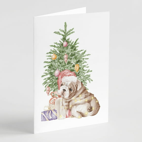 Carolines Treasures CK8214GCA7P Bulldog English Bulldog Puppy Christmas Presents and Tree Greeting Cards and Envelopes