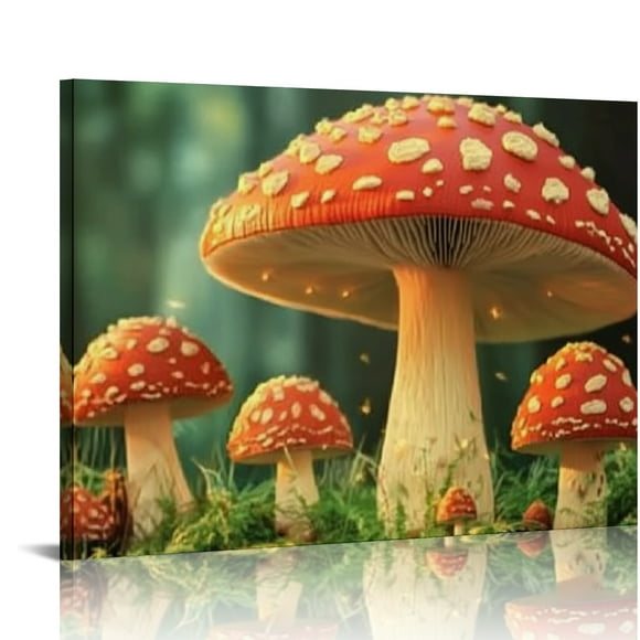 SHERONV Mushrooms Grass Computer Graphics Canvas Wall Art 16x12in