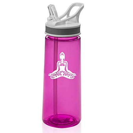 22 oz. Sports Water Bottle Travel Mug Cup With Flip Up Straw Buddha Yoga Lotus (Hot