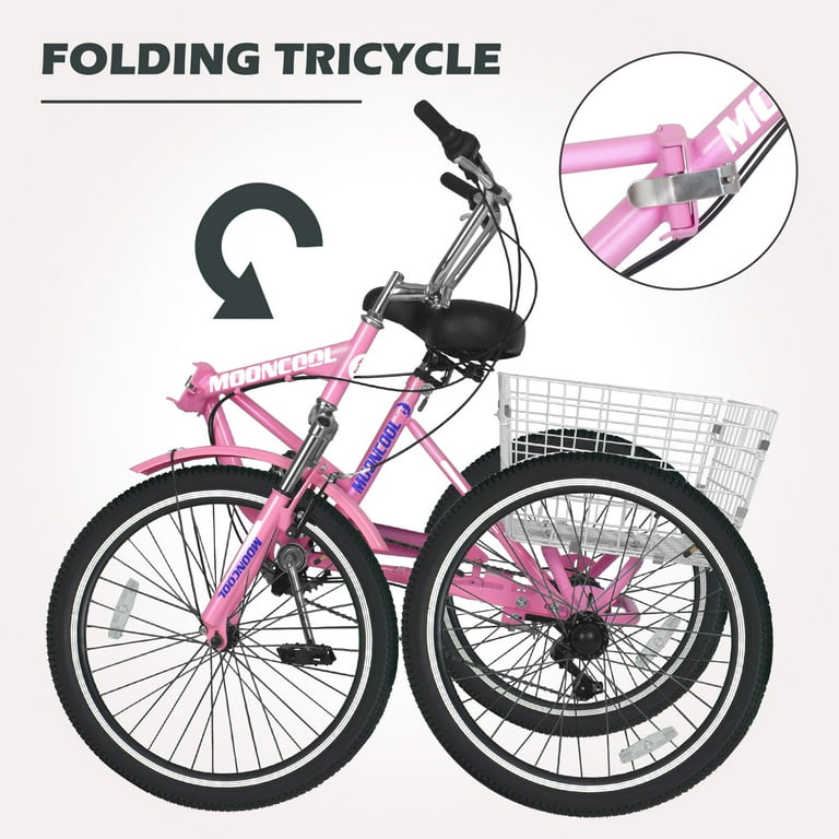 MOPHOTO 24 7 Speed Folding Adult Tricycle Fold up Tricycles for Women 3 Wheel Cruiser Bikes with Low Step Through Adult Fold up Tricycle with Basket Walmart