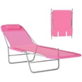 thumbnail image 3 of Outsunny Foldable Outdoor Chaise Lounge Chair, 5-Level Reclining Camping Tanning Chair with Breathable Mesh Fabric and Headrest, Pink, 3 of 10