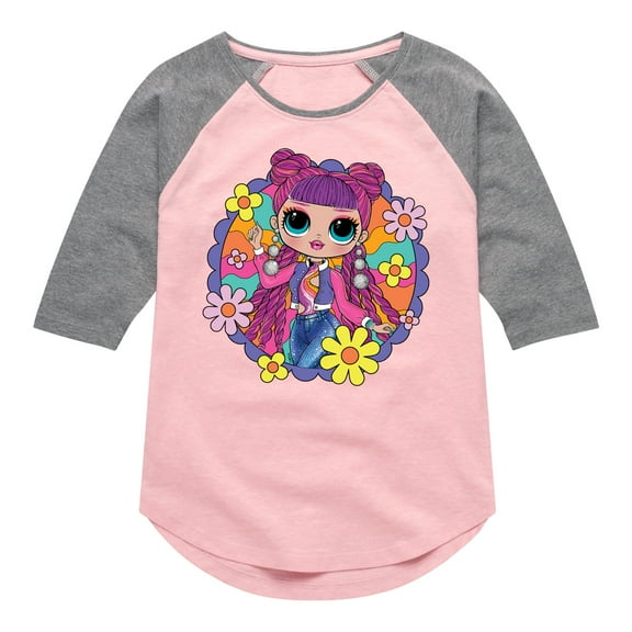 LOL OMG! Fashion Dolls - Skater Chick w/ Flowers - Toddler & Youth Girls Raglan Graphic T-Shirt