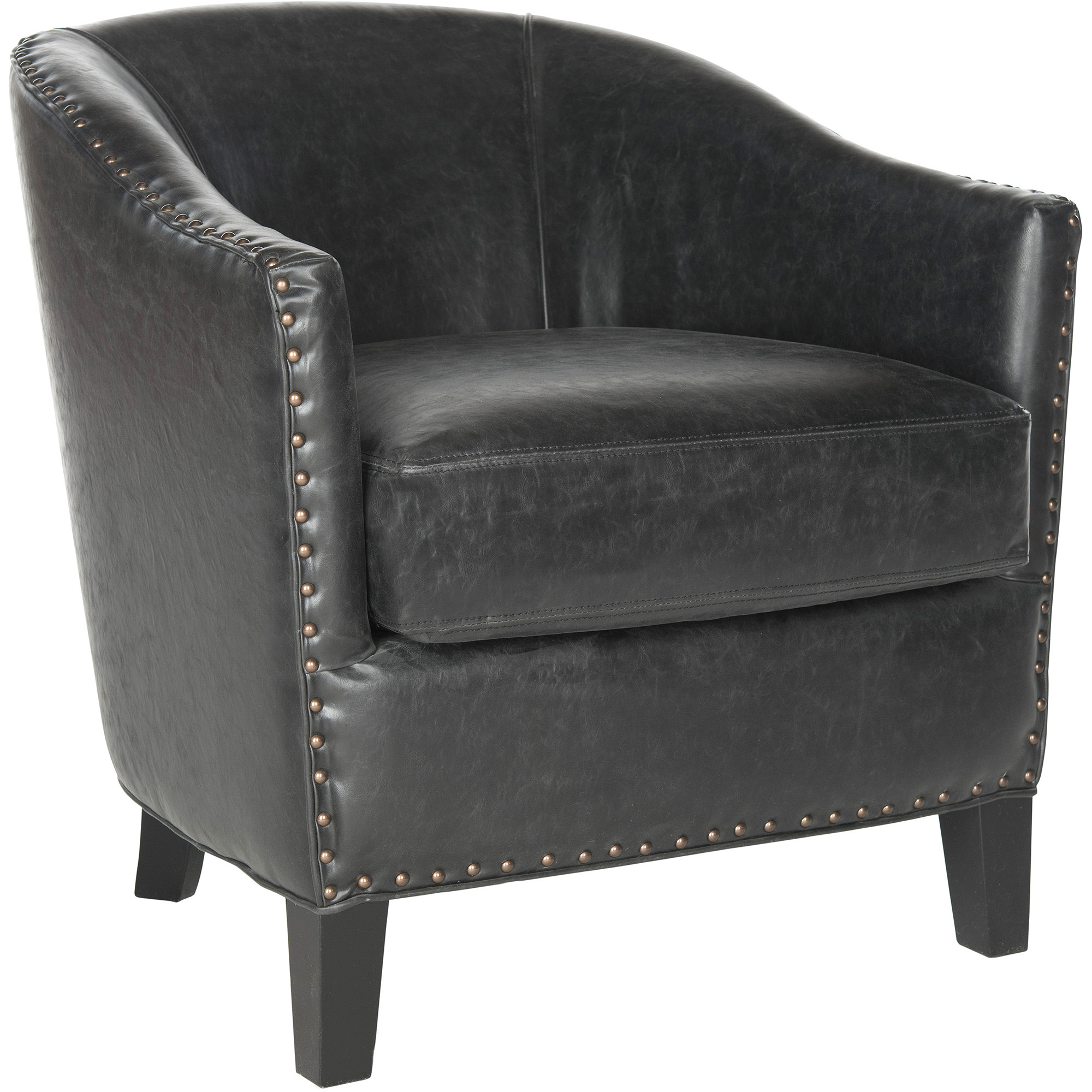 SAFAVIEH Evander Bicast Leather Club Chair, Antique Black with Brass Nail Heads