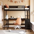 thumbnail image 2 of Twin Size Loft Bed with 3 Storage Shelves and Built-in Desk, Wooden Loft Bed Frame with Convertible Ladder and Guardrails, No Box Spring Needed, Espresso 78.1"L x 41.8"W x 72"H, 2 of 7
