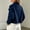 Blue, variant on Women's Cropped Double‑Breasted Trench Jacket, Notched Lapel Long Sleeve Twill Outerwear for Women, Casual Short Coat with Plaid Lined Roll‑Up Cuffs for Office and Daily Wear
