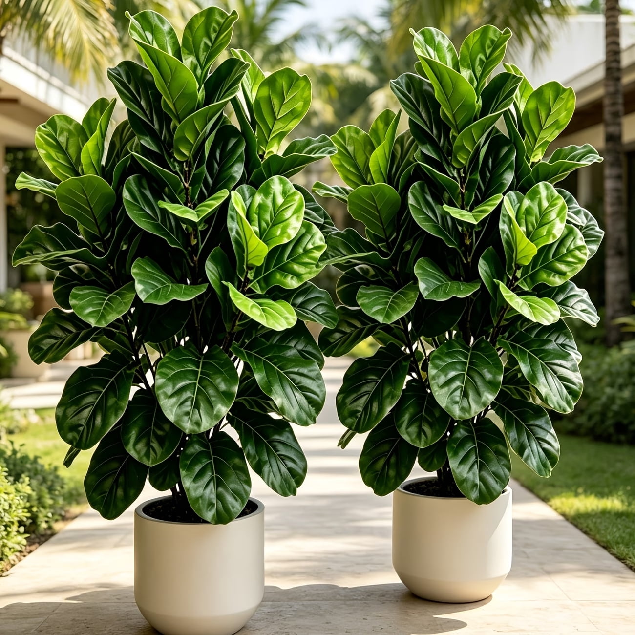 2 Pack Artificial Fiddle Leaf Fig Tree 2.8ft Fake Potted Plant for Entryway Balcony Home Office Apartment Living Room Indoor Outdoor Modern Decor Small Space Greenery