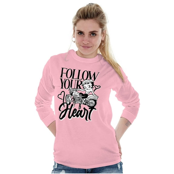Biker Betty Boop Follow your Heart Women's Long Sleeve T Shirt Brisco Brands S