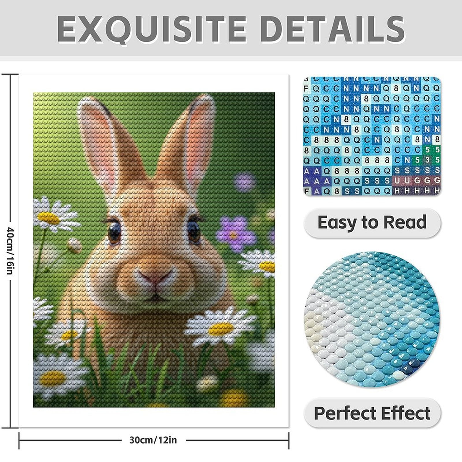 Diamond Art Kit for Adults, Cute Bunny Amidst Spring Blooms Diamond Painting for Adults Beginners, 5D DIY Diamond Art Painting Kits, Colorful Diamond Painting Craft for Home Decor 12x16 Frameless