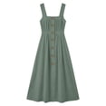 thumbnail image 4 of SZJXBUY Maxi Flowy Dresses for Women Elegant Casual Sleeveless Button Down Dresses-Summer Plus Size A Line Bohemian Spaghetti Strap Swing Sundress with Pockets Green,XXL, 4 of 8
