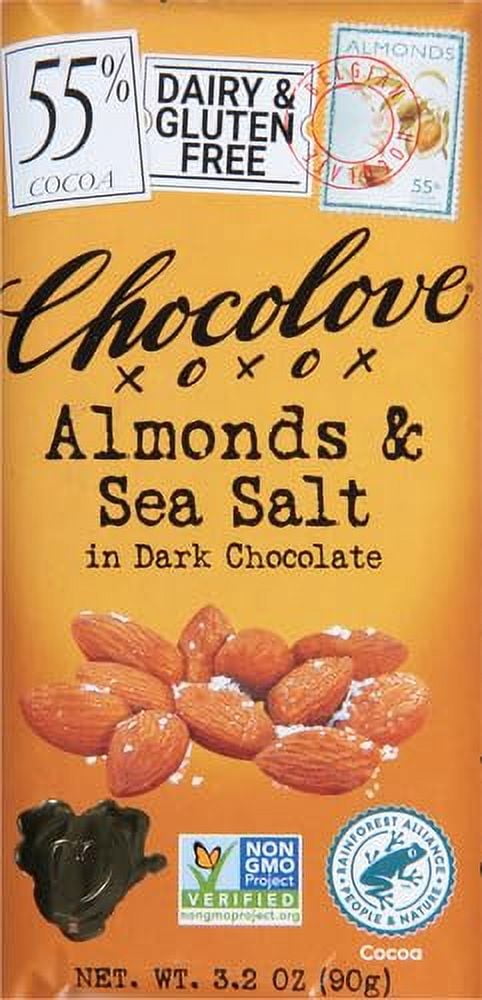 Chocolove Almonds & Sea Salt in Dark Chocolate Bar 3.2 oz Pack of 3