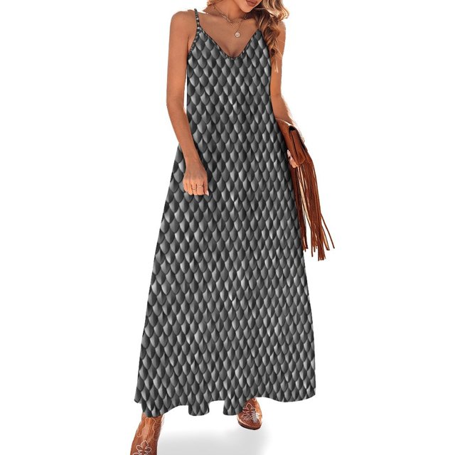 Armadura medieval - Patrón de escamas de dragón - Vestido negro sin mangas vestidos elegantes tallas grandes vestidos de verano Vestidos largos con velo