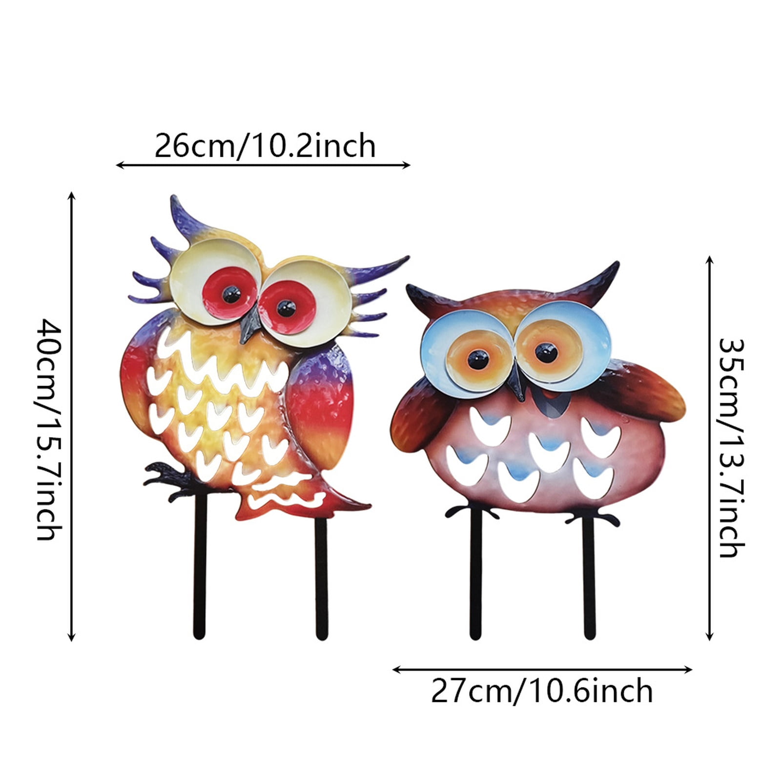Metal Owl Garden Stake Set Of 2 Colorful Iron Art Yard Decorations For Outdoor Patio Lawn Garden Decor