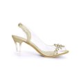 thumbnail image 4 of BLISSFUL STEP Women's Flower Rhinestone Slingback Clear Mid Heel Slip On Sandals Gold 9, 4 of 9