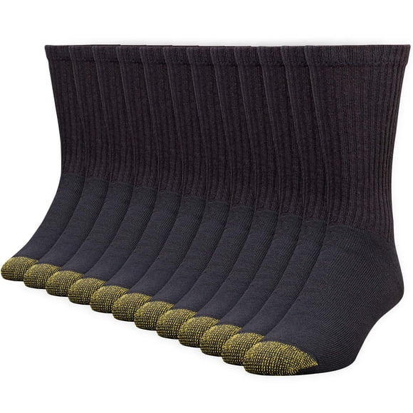 Calcetines GOLDTOE 656S de algodón tipo crew deportivos negros, paquete de 12, XL