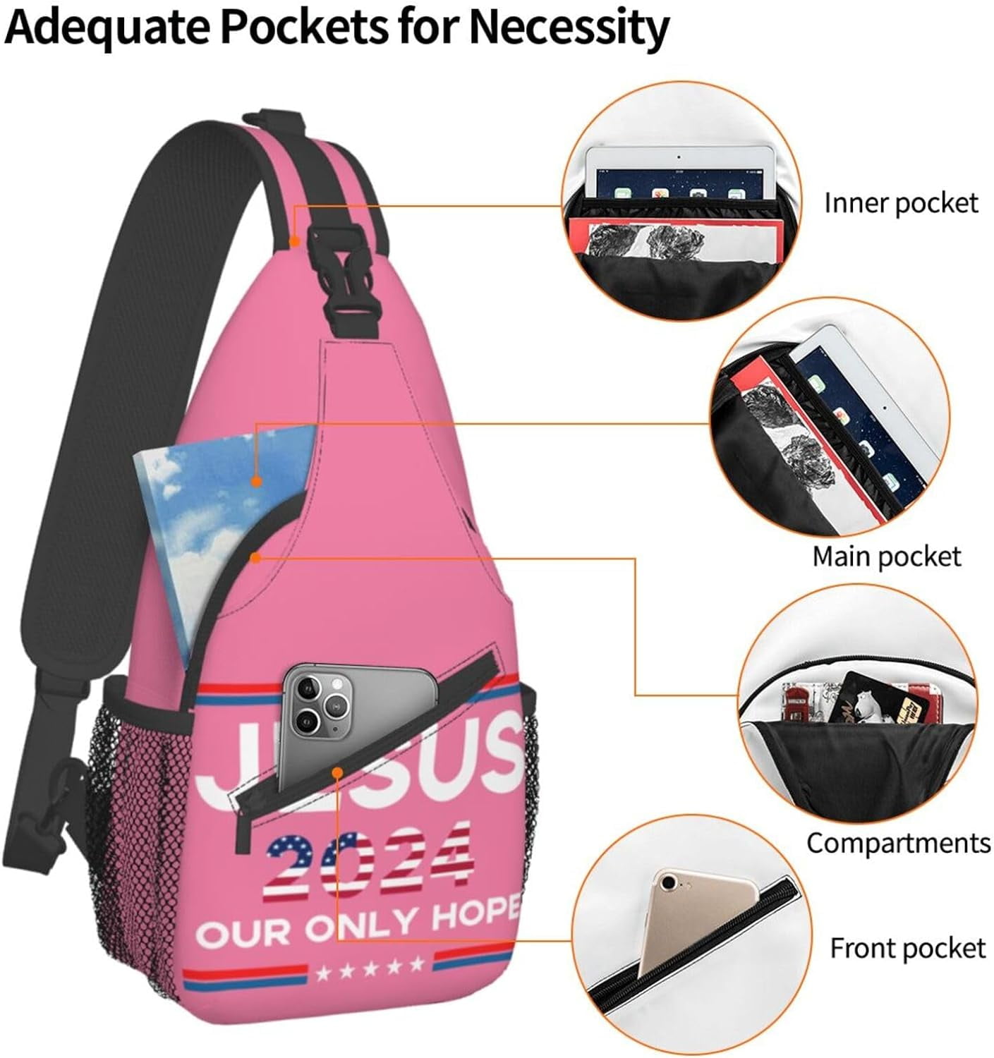 Jesus 2024 Our Only Hope Sling Bag Crossbody Hiking Travel Chest Bags Backpack Shoulder Daypack for Women Men