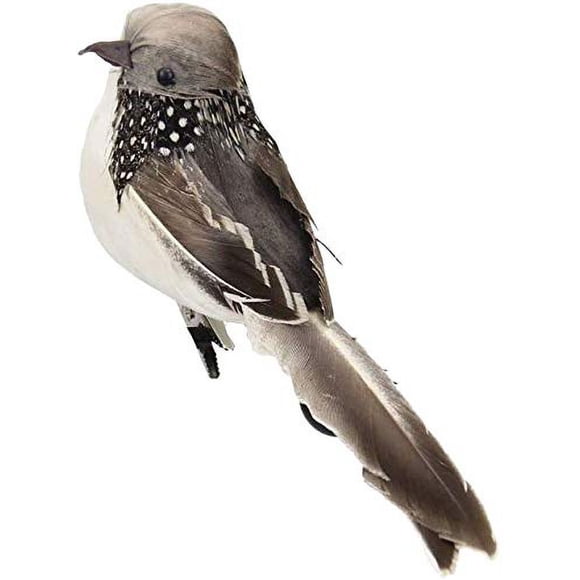 Oiseaux Artificiels en Plumes Mousse Moineau Oiseau avec Clip Statues d'Animaux Sculptures Figurines pour Maison Bureau Étagère Manteau Jardin Pelouse Patio Fêtes - Gris
