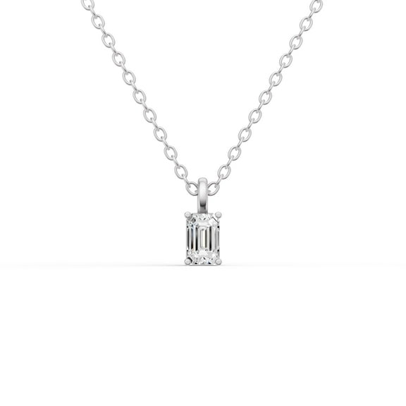 0.25 Carat Emerald Cut Lab Grown Diamond Solitaire Pendant With Bail Setting in 14K White Gold